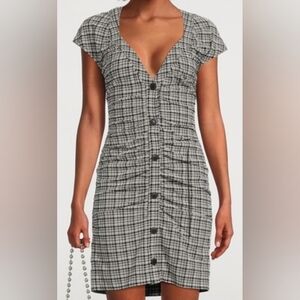 Ganni Black and White Check Midi Dress